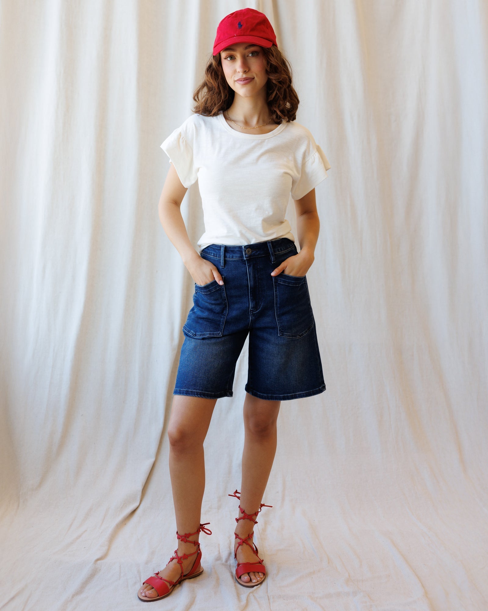 Charisma Cotton Striped Tee with Flutter Sleeves