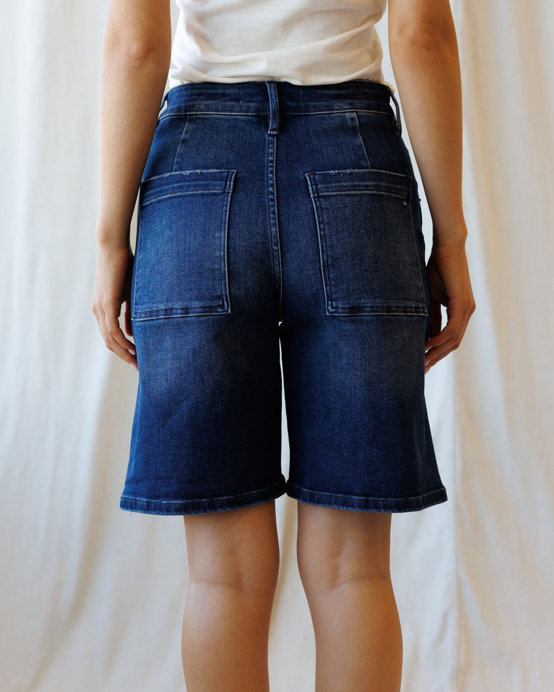 Cabana High-Waisted Stretch Denim Shorts in Medium Blue