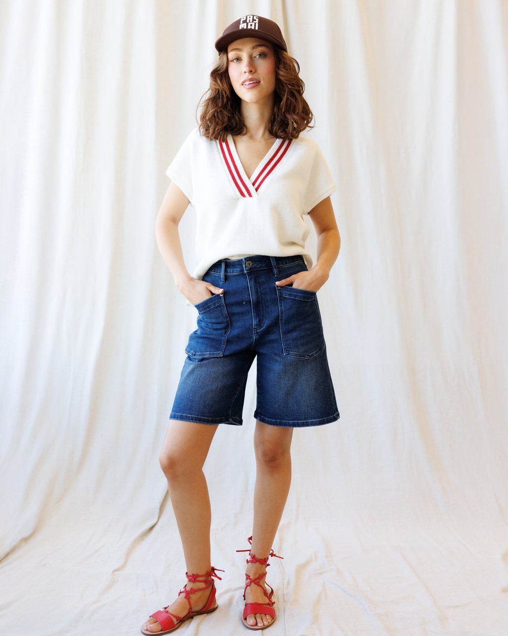 Cabana High-Waisted Stretch Denim Shorts in Medium Blue