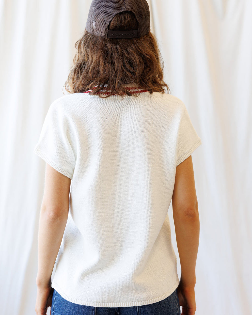 Atlantic Vest: Preppy Varsity V-Neck Sleeveless Knit in White/Red