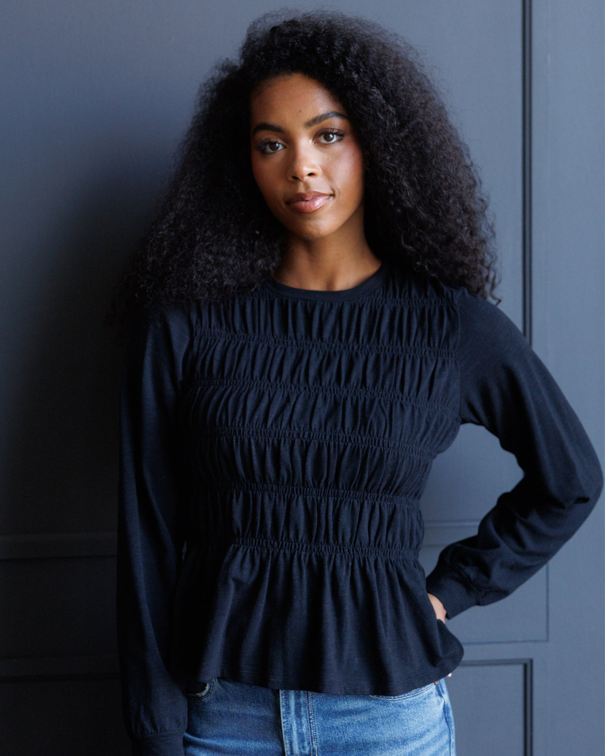 Long Sleeve Smocked Tee