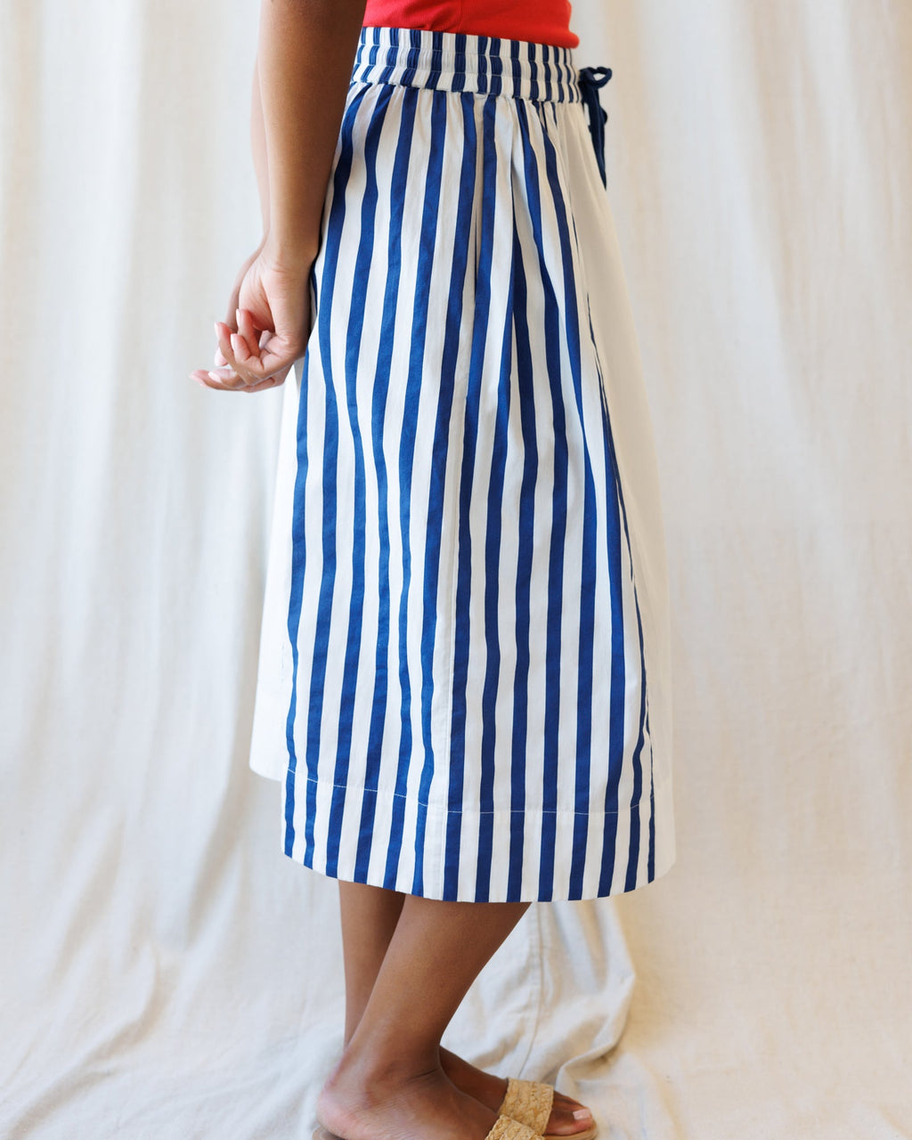 Sail Away Striped A-Line Midi Skirt in White and Blue