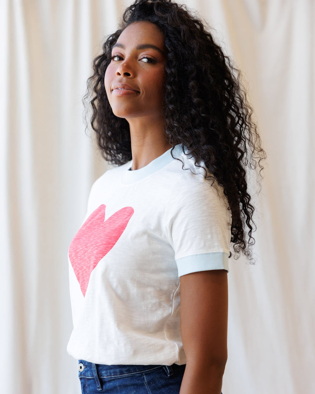 Heart to Heart Ringer Tee: Vintage Style Cotton Graphic T-Shirt