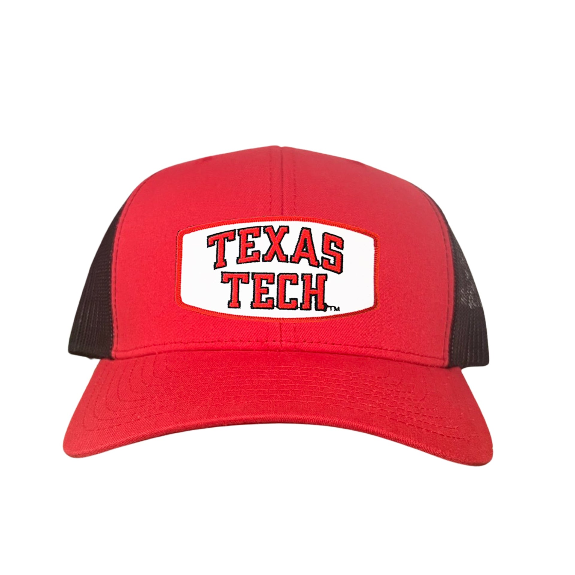 Texas Tech Red Raiders snapback hat featuring a rectangle team patch and black mesh back.