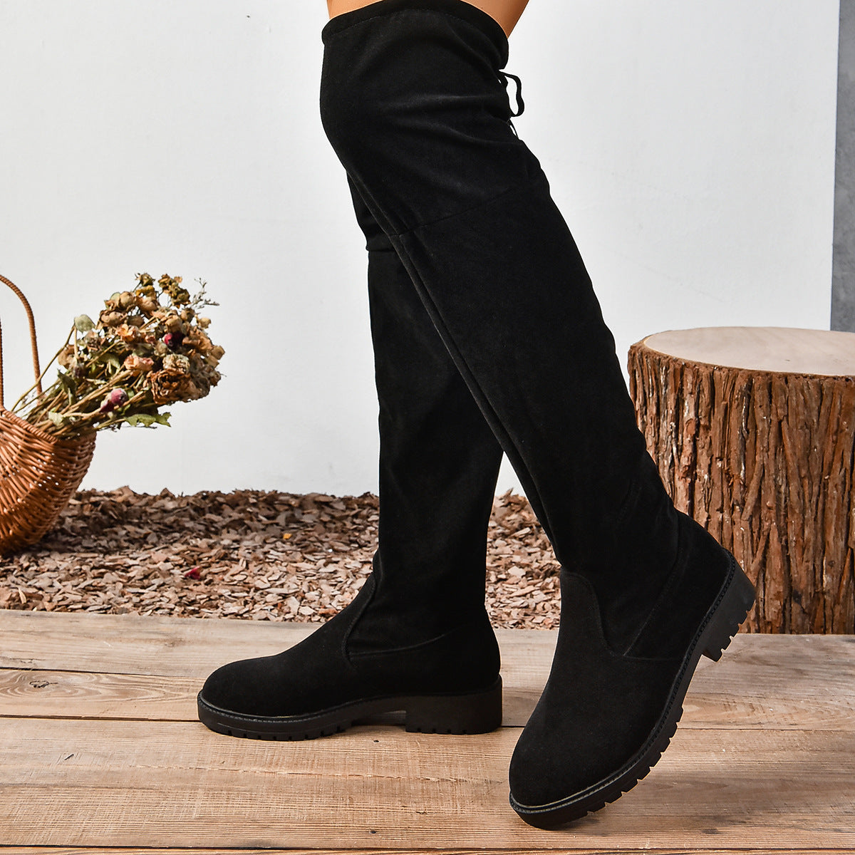 Women's Elastic Knee-High Boots with Thick Sole