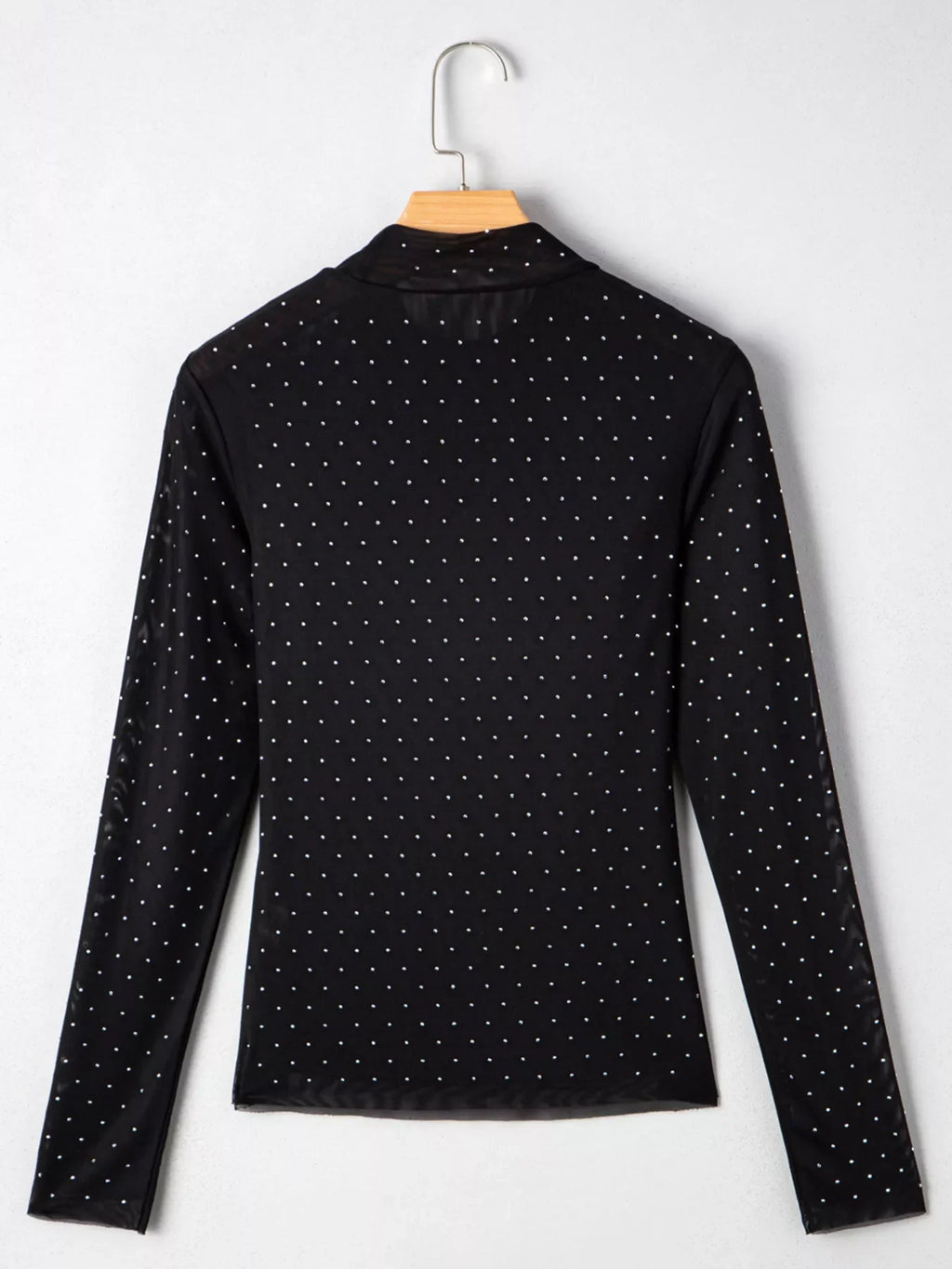 Rhinestone Embellished Mesh Long Sleeve Top