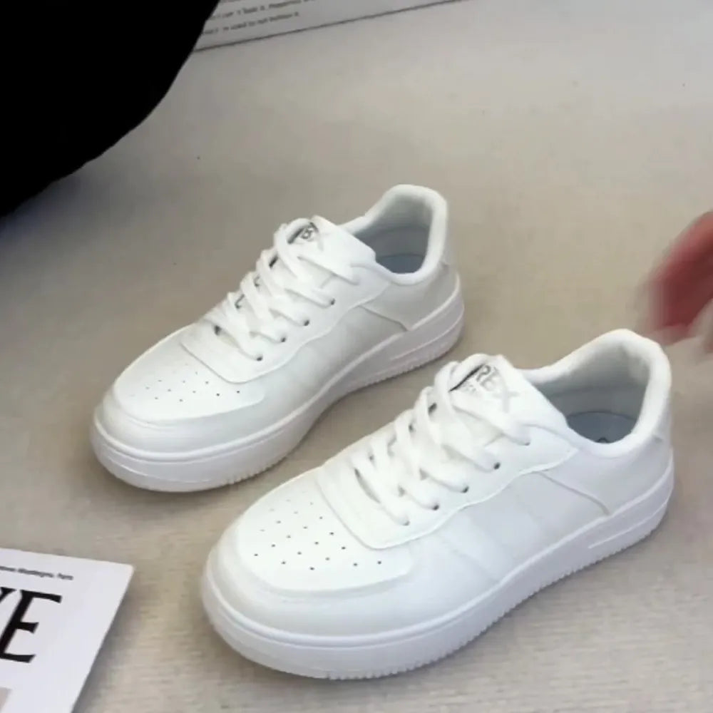 White Platform Lace-Up Round Toe Casual Chunky Sneakers