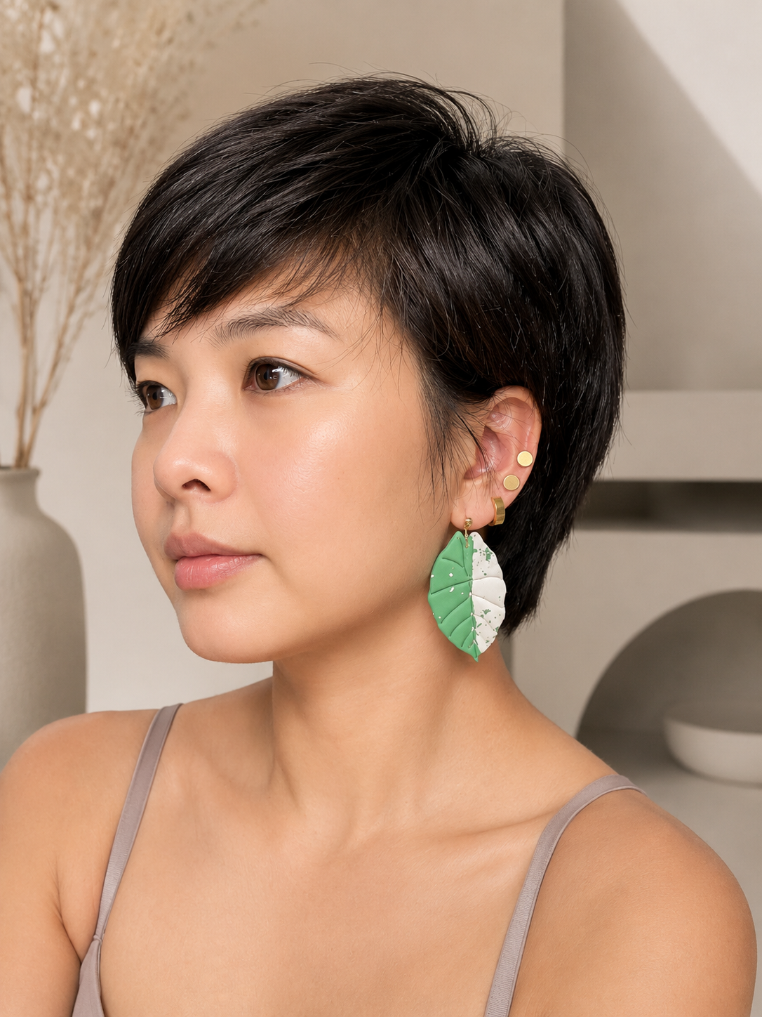 Alocasia Scabriuscula Albo Variegated Botanical Clay Earrings