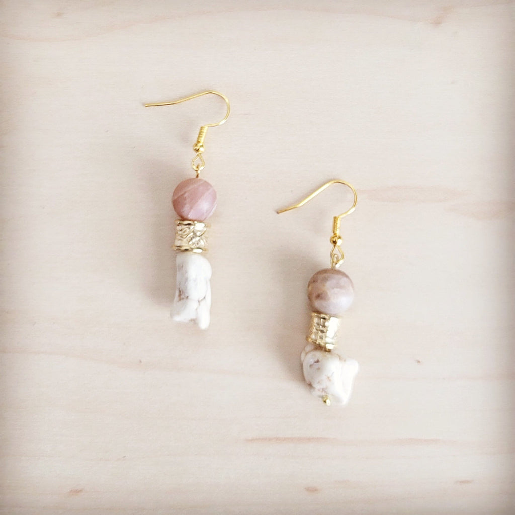 Frosted Sunstone and White Turquoise Boho Drop Earrings - Image 2
