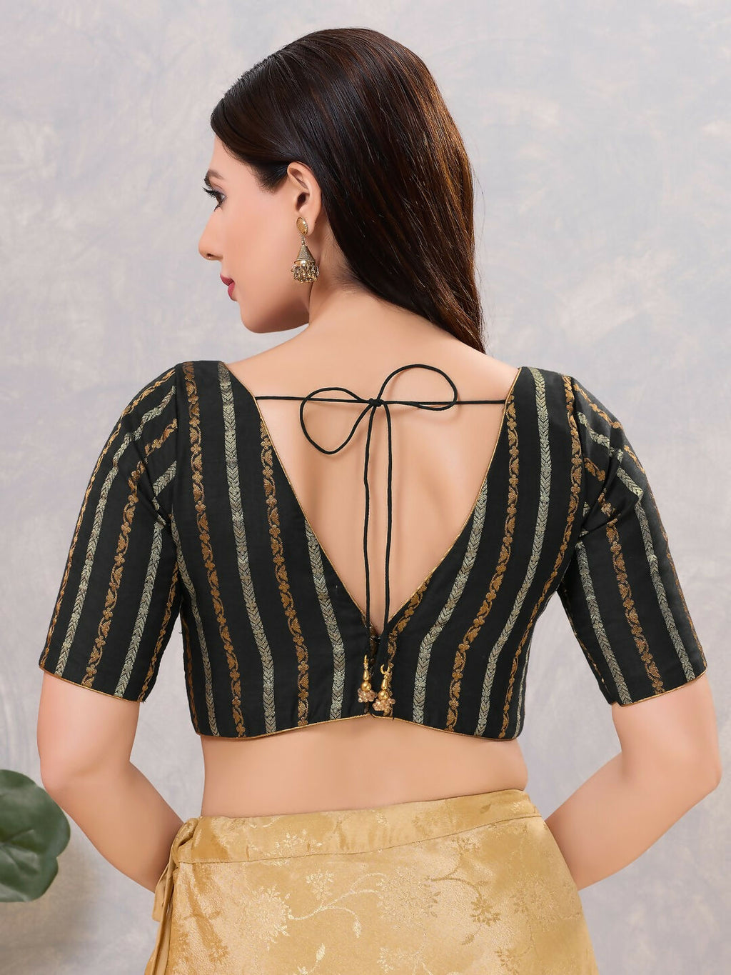 Women's Black Cotton Blend Stitched Blouse