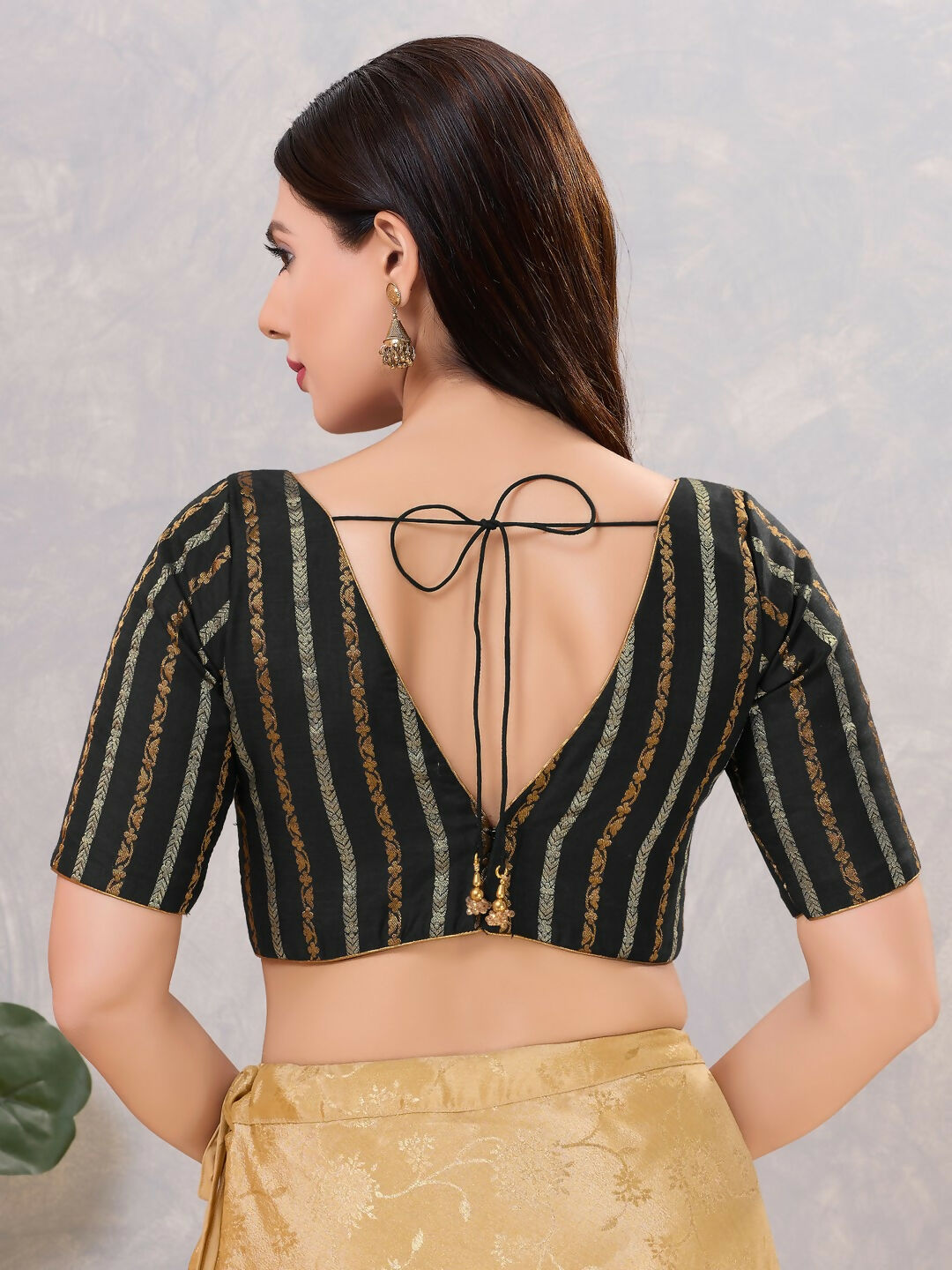 Women's Black Cotton Blend Stitched Blouse