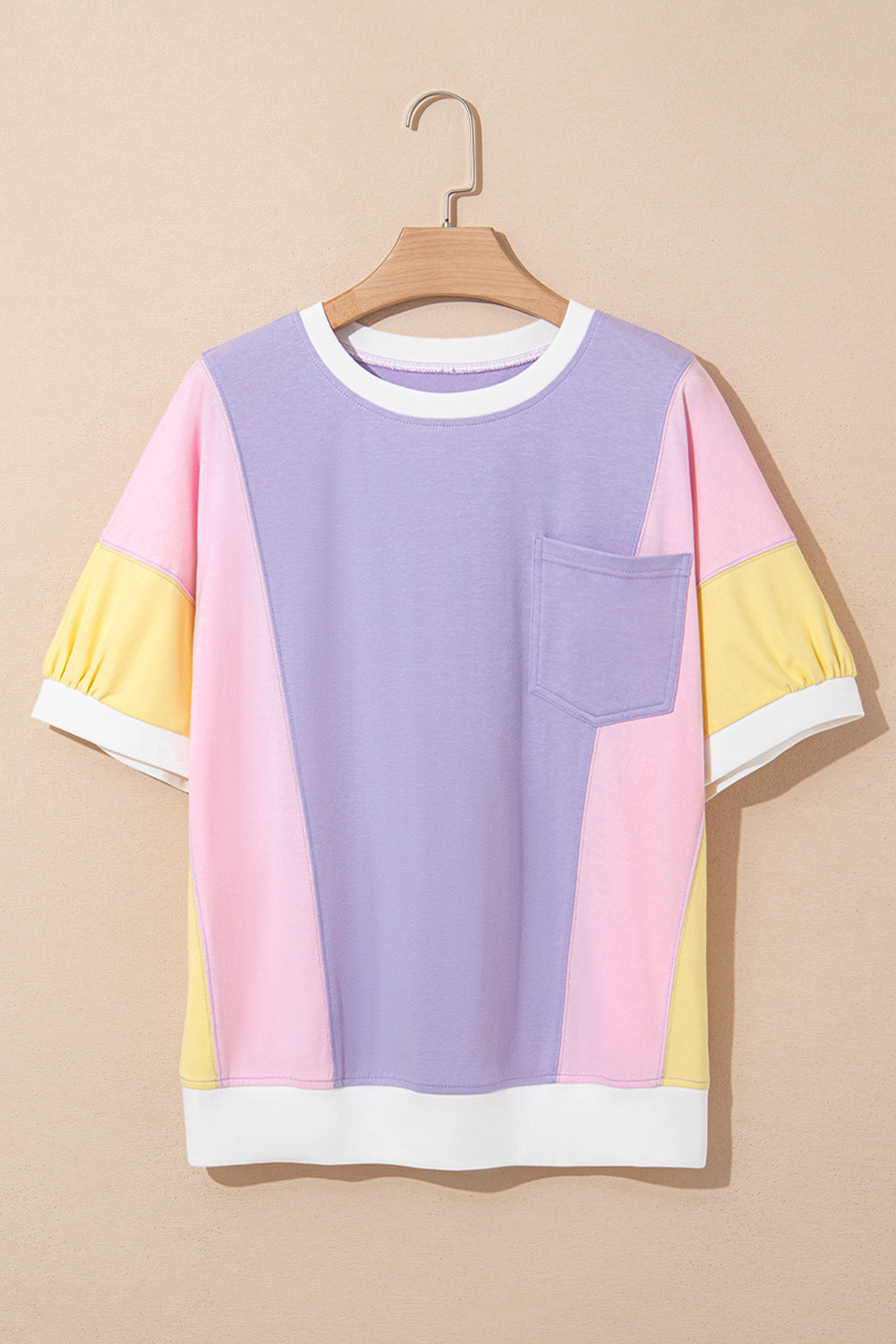 Purple Color Block Patchwork Half Sleeve Oversized T-Shirt