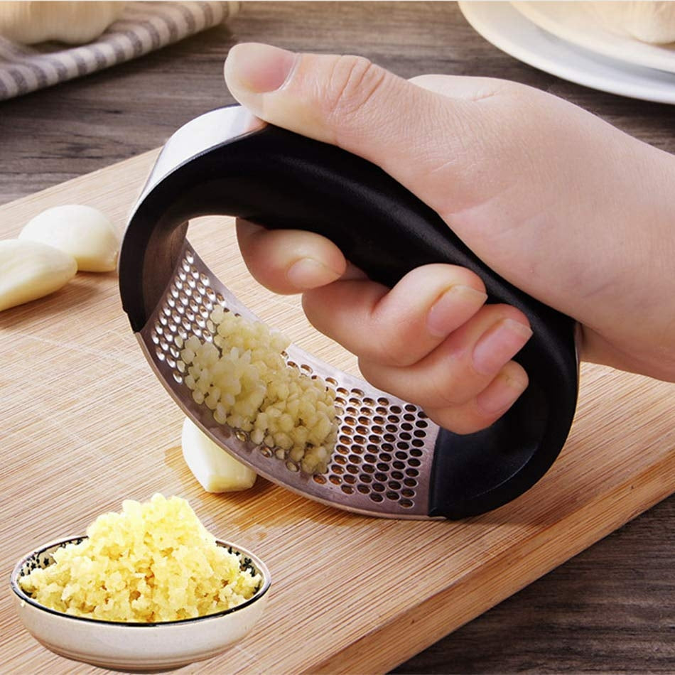 Ergonomic stainless steel garlic press manual kitchen tool