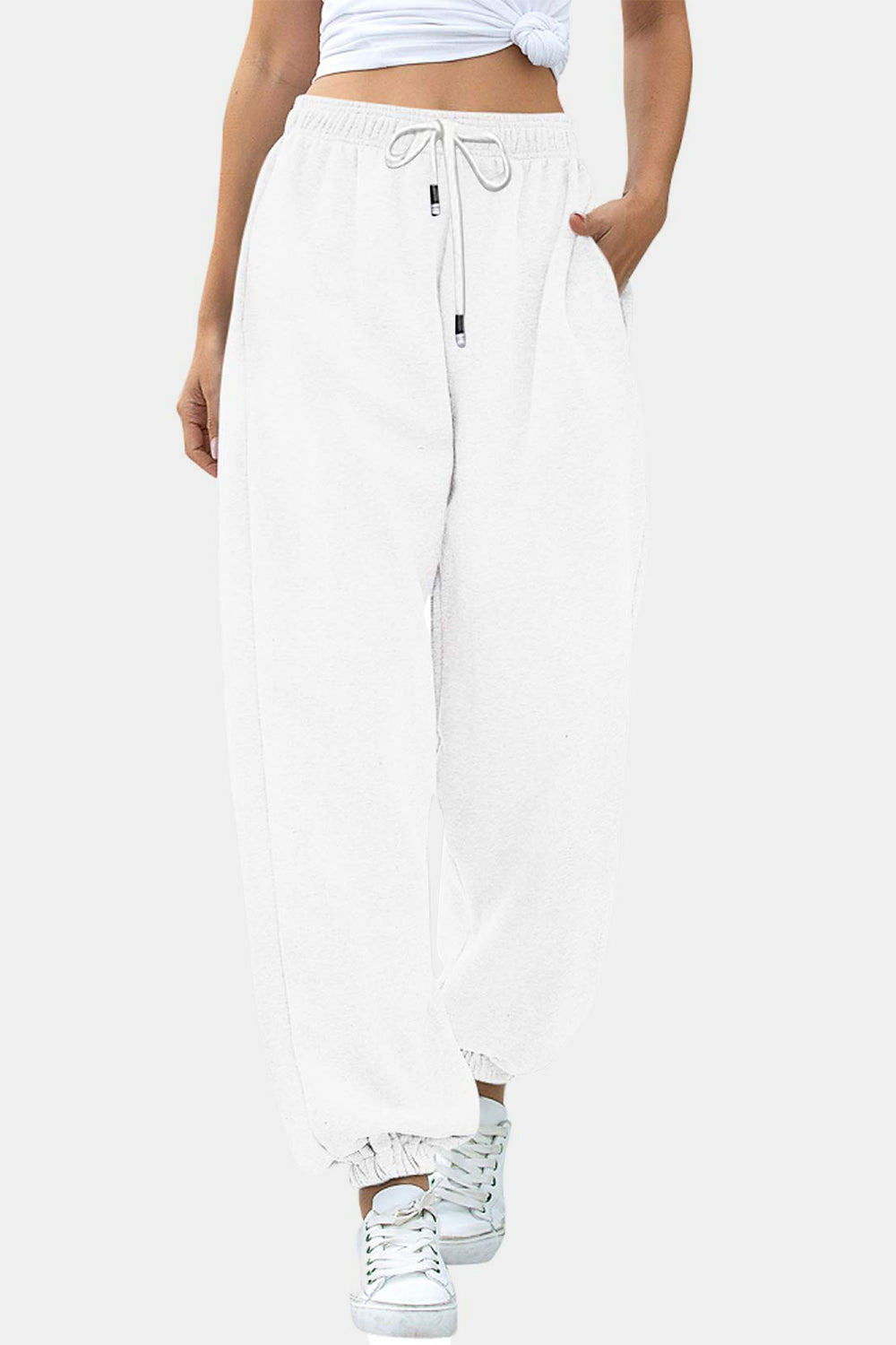 Women's Black Elastic Waist Jogger Pants with Side Pockets - Image 9