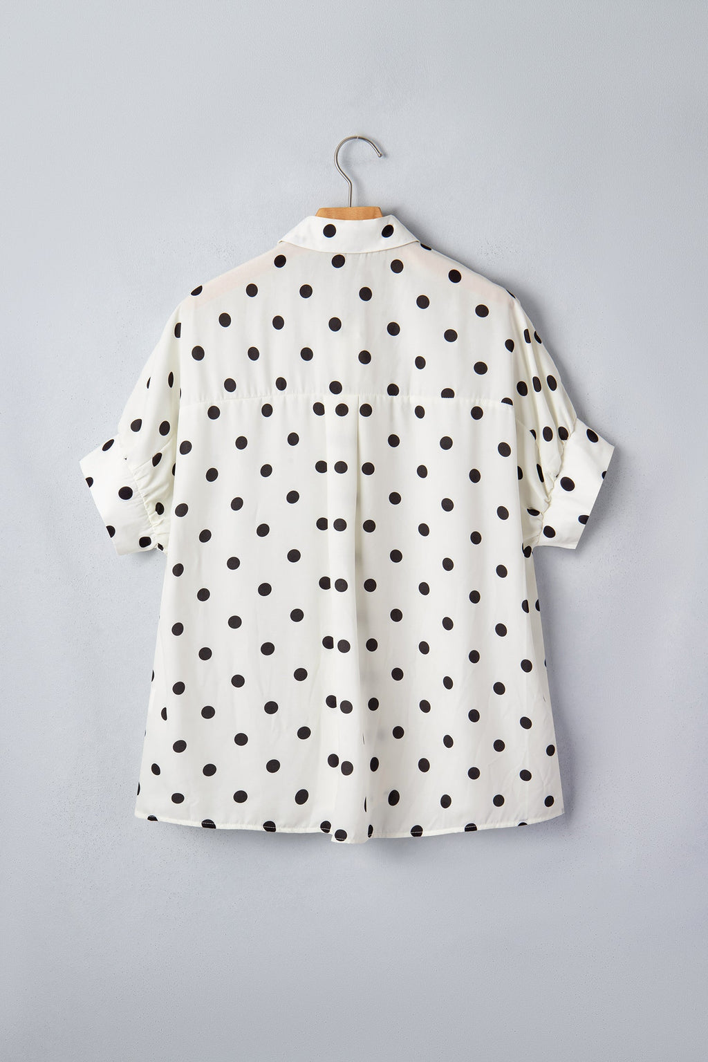 Polka Dot Loose Dolman Shirt with Rolled Cuffs and Tunic Length