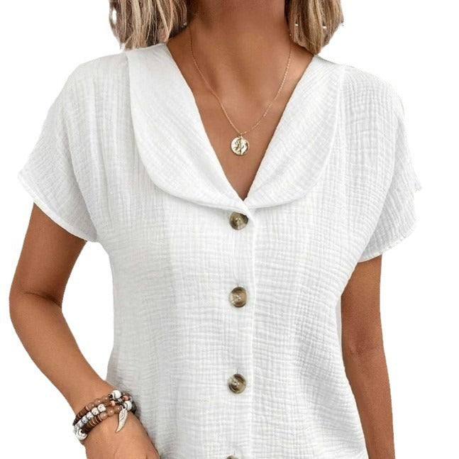 Women's Short-Sleeve Button-Front Collared Summer Cardigan Top