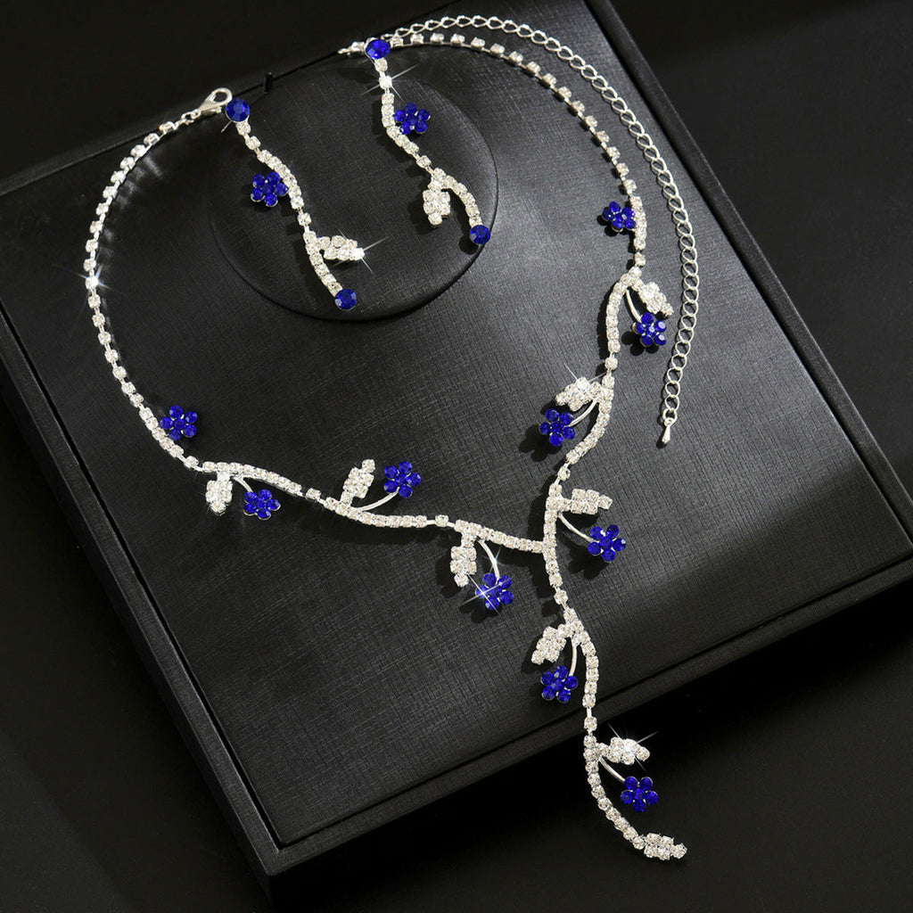 Cross-Border Jewelry, Wedding Photography Bridal Accessories, Claw Chain Silver-Plated Five-Leaf Flower Necklace And Earrings Two-Piece Set