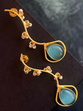 Joban Fashion Women Sky Blue Monalisa Stone Trendy Golden Earring