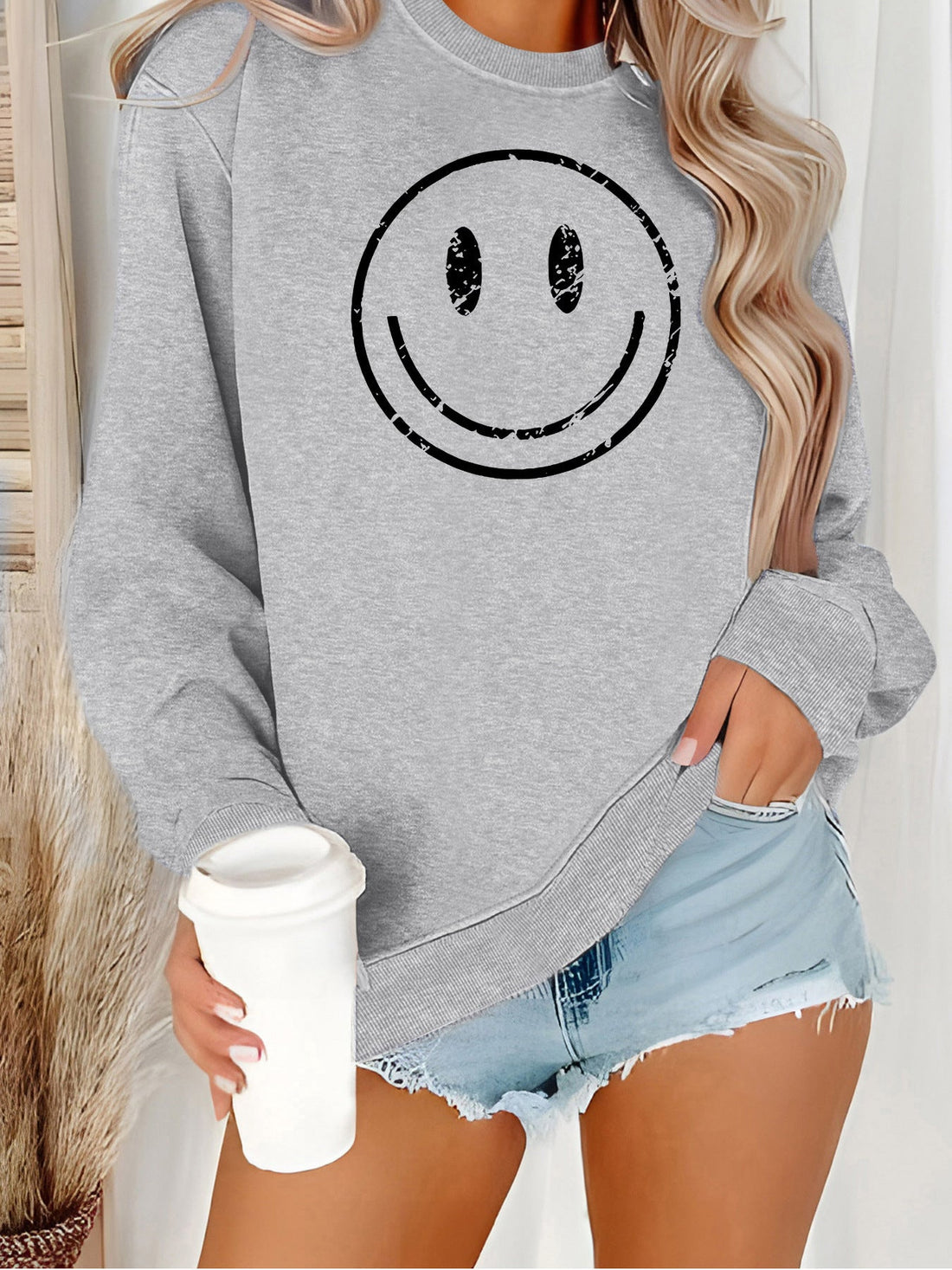Playful Cartoon Smiley Face Graphic Hoodie - Harajuku Style - Image 10