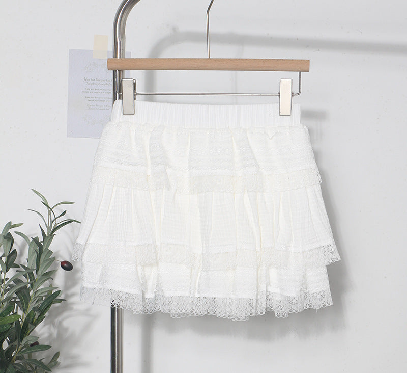 Lace Tiered Mini Skirt for Women - Harajuku Style White & Black - Image 6