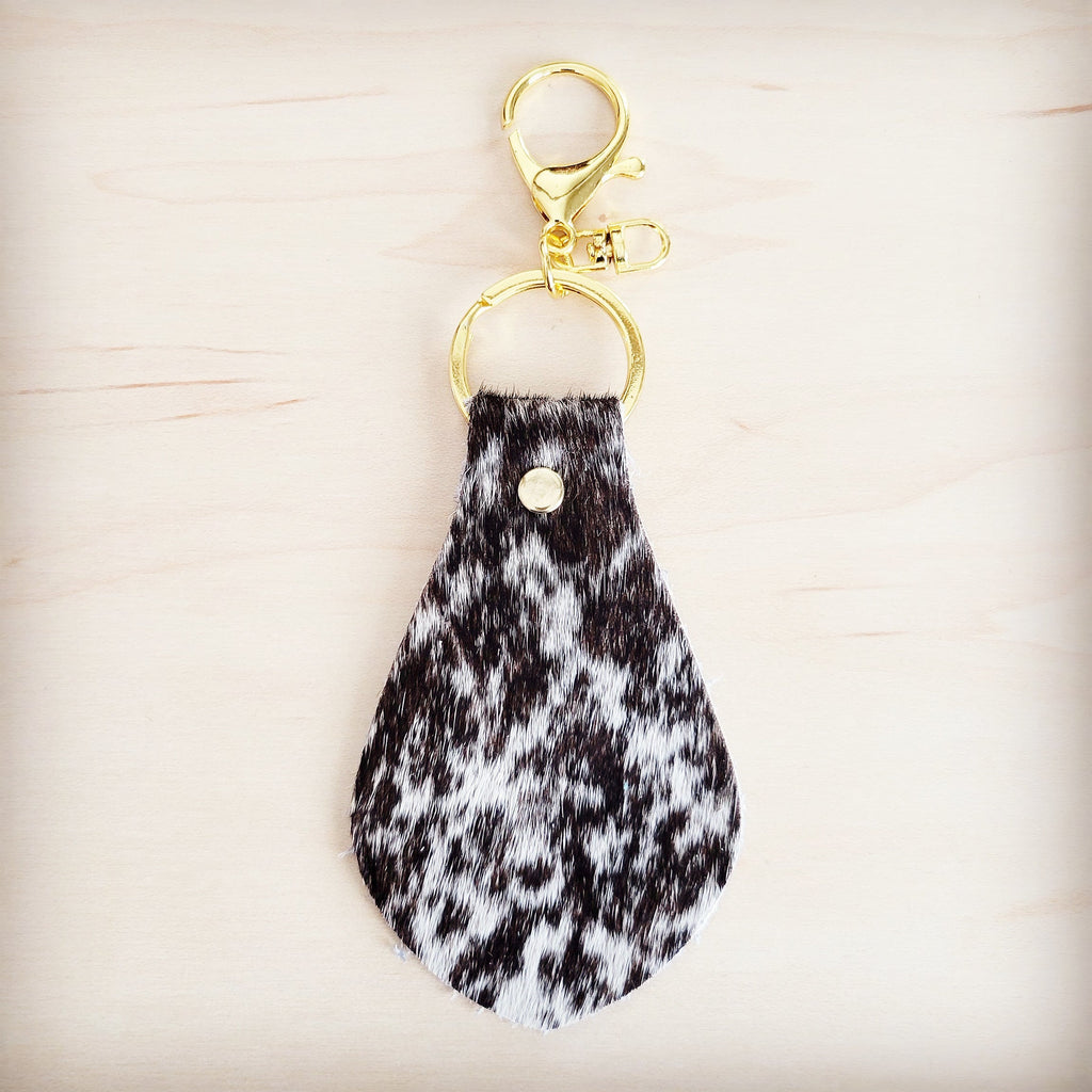 Brindle Cowhide Leather Keychain with Gold Tone Clip - Image 3