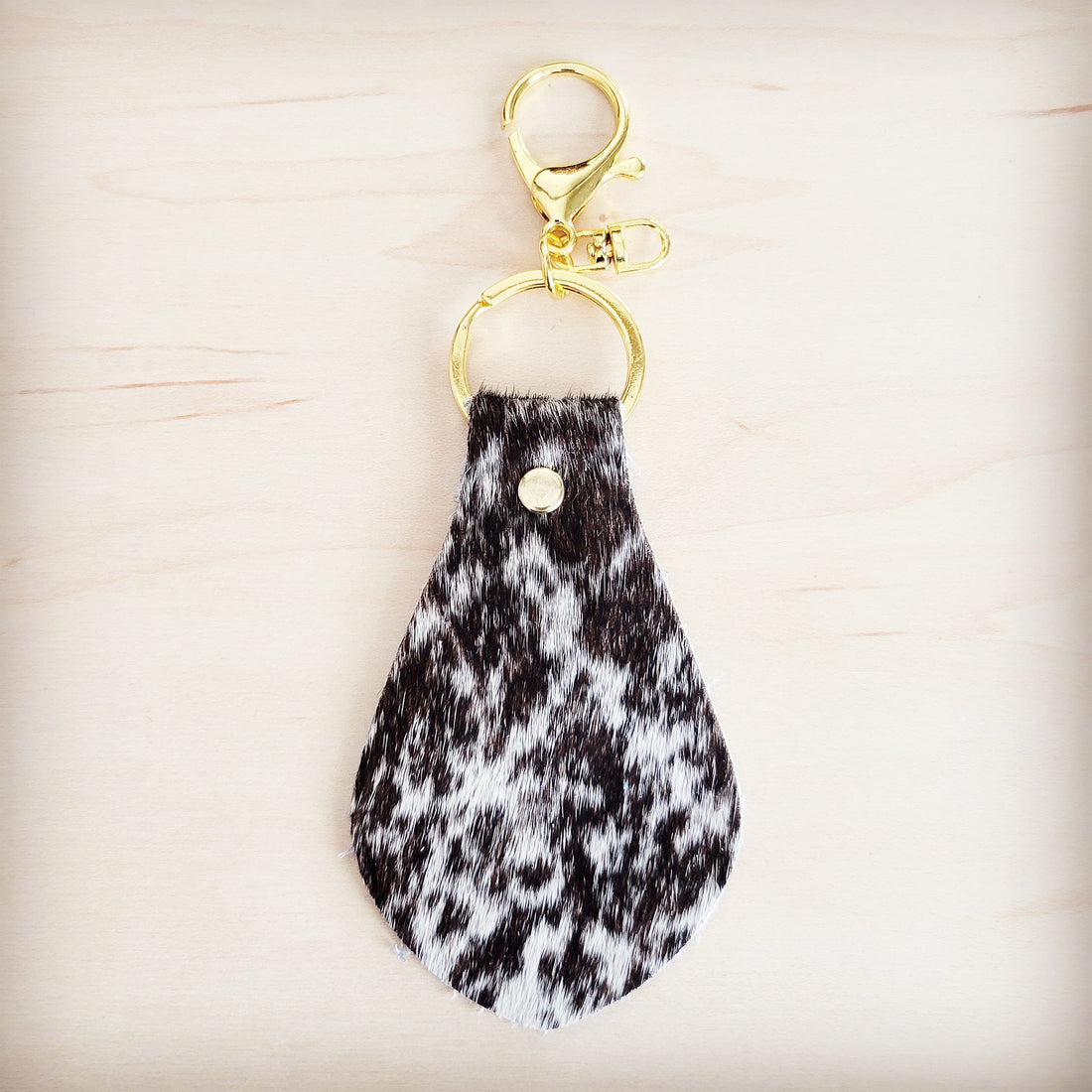 Brindle Cowhide Leather Keychain with Gold Tone Clip - Image 3