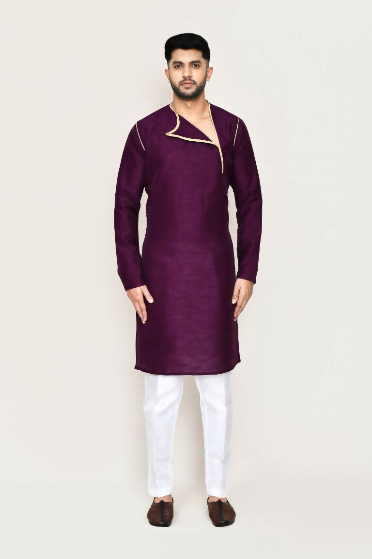 Purple Art Silk Kurta Set with Straight Fit Pants