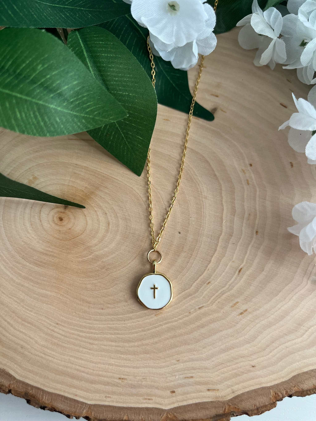 Gold Necklace 16K White Cross Pendant
