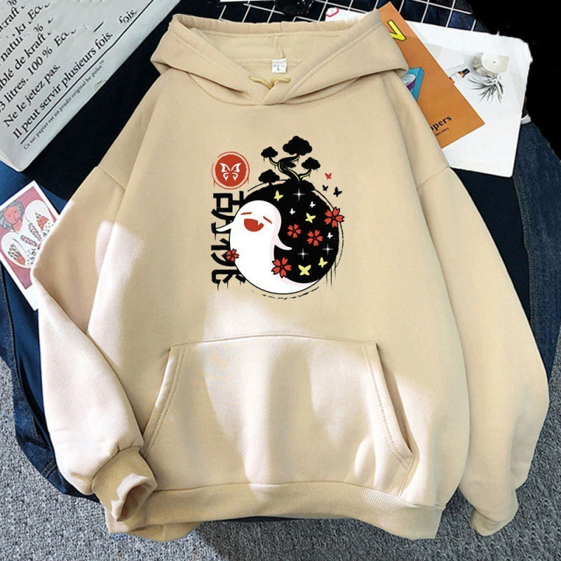 Women's Hu Tao Anime Graphic Hoodie - Pink & White Harajuku Style - Image 3
