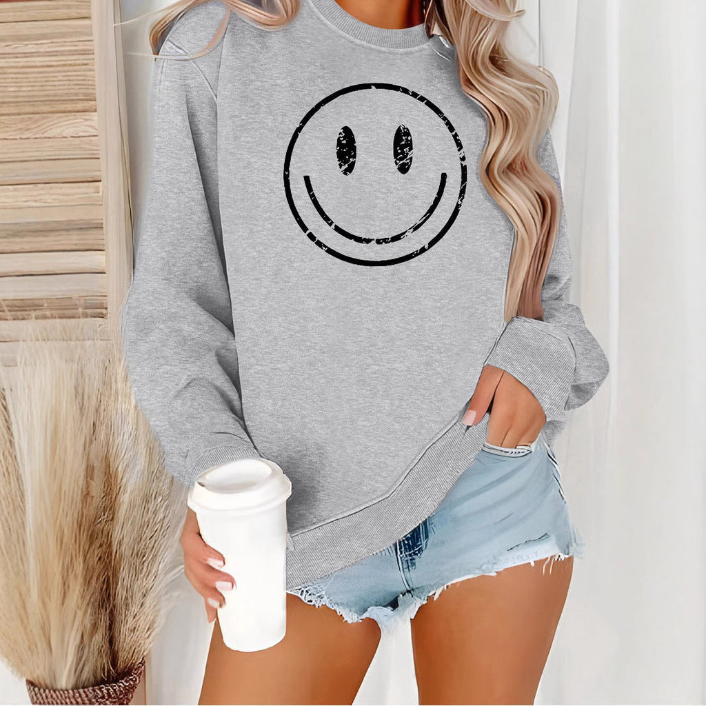 Playful Cartoon Smiley Face Graphic Hoodie - Harajuku Style - Image 3