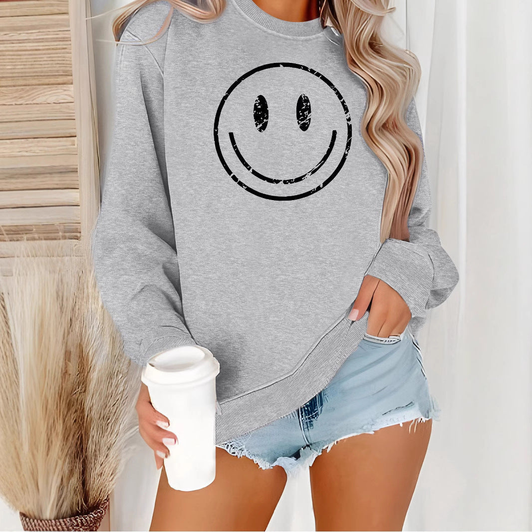 Playful Cartoon Smiley Face Graphic Hoodie - Harajuku Style - Image 3