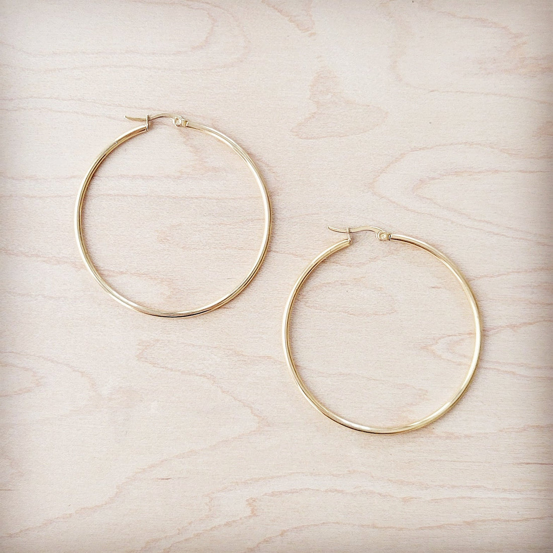 Extra Large Stainless Steel Hoop Earrings 18K Gold Plated - Image 3