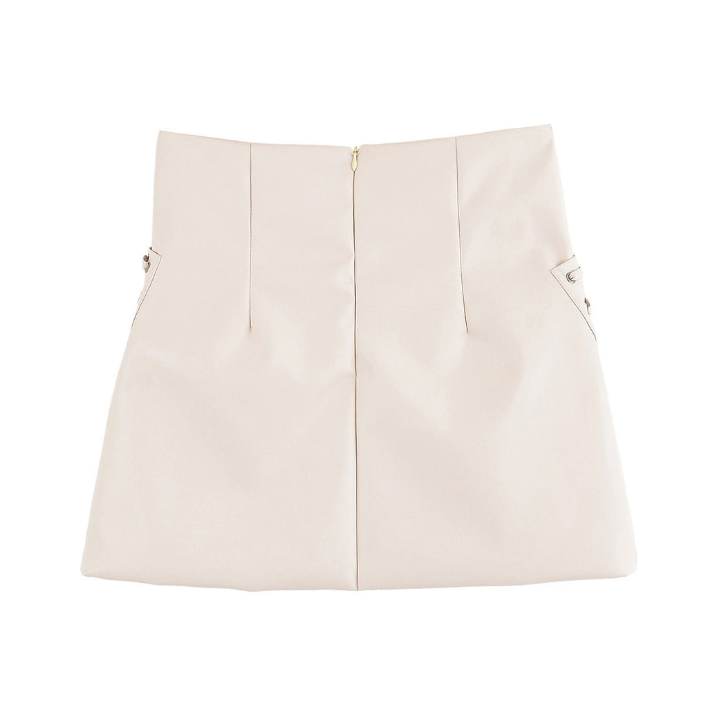 Off-White Mini Skirt with Decorative Lace-Up Pockets for Women - Image 5