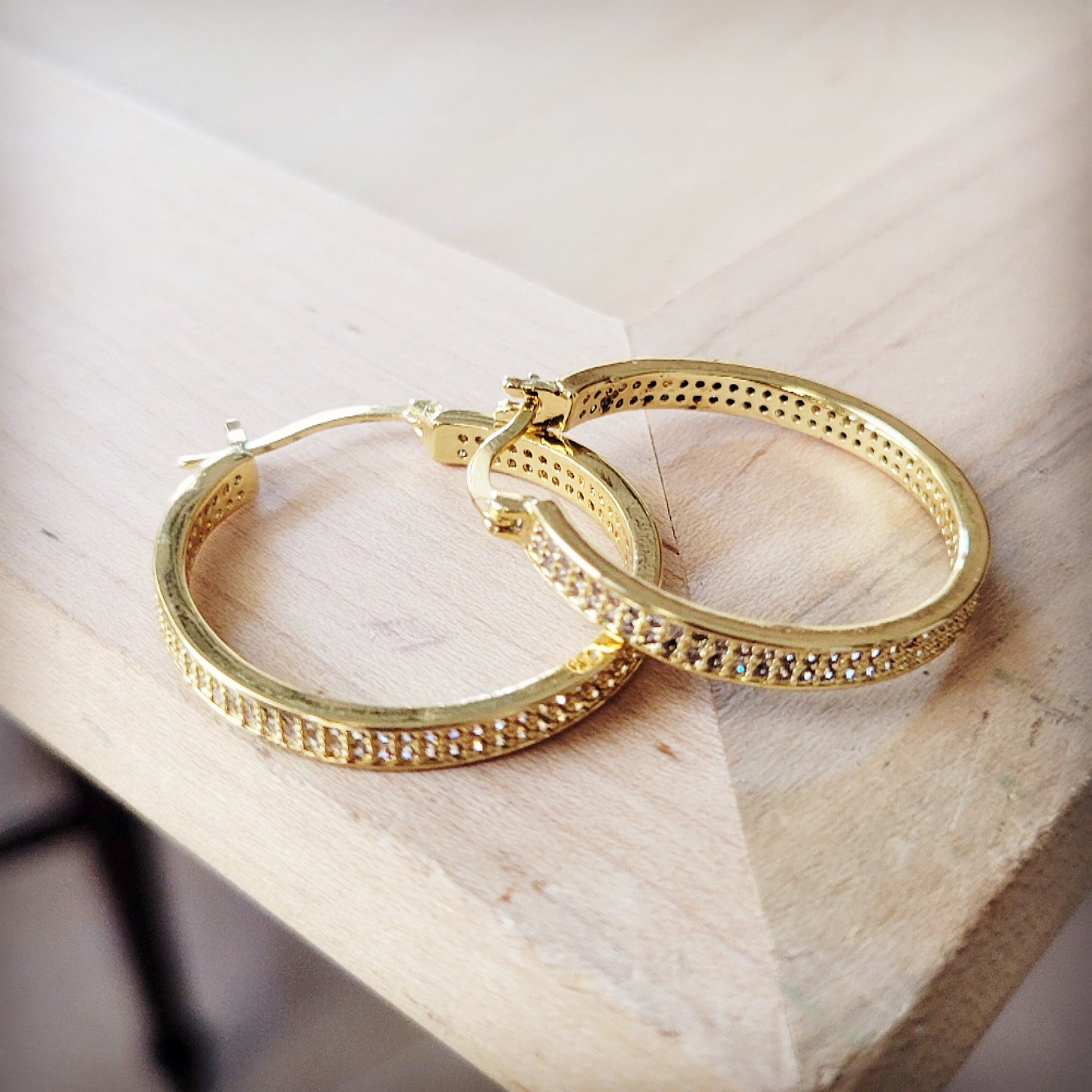 Gold-Tone Pave Hoop Earrings with Sparkling Stone Accents