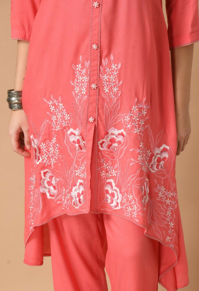 Coral Cotton Rayon Kurta Set - Trendy Breathable Ethnic Wear