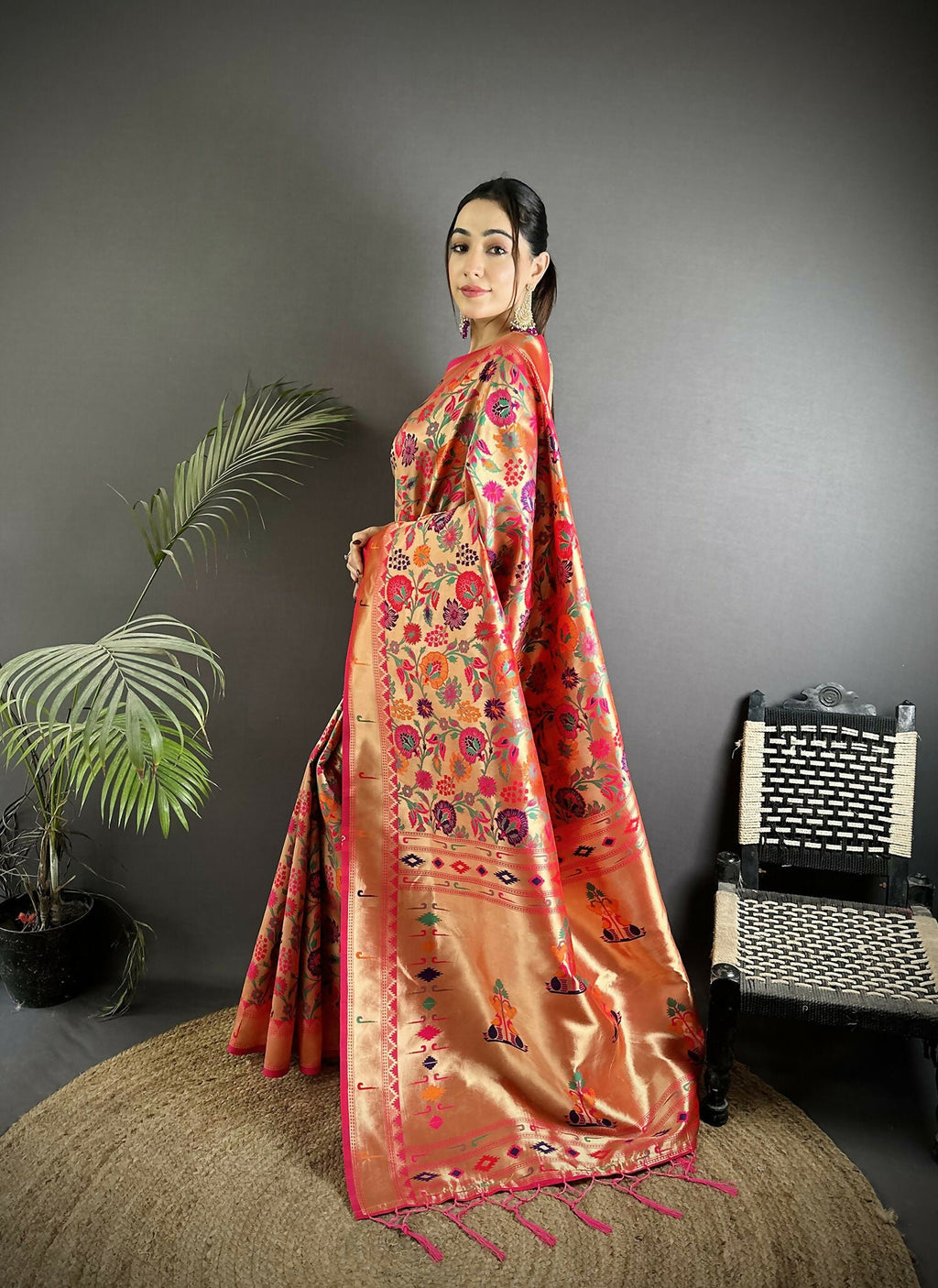 Rani Pink Soft Silk Paithani Saree with Zari Weaving