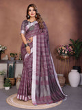 Lavender linen weaving saree displayed with elegant folds and detailed texture.