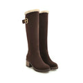 Buckle Embellished Mid-Heel Winter Long Boots