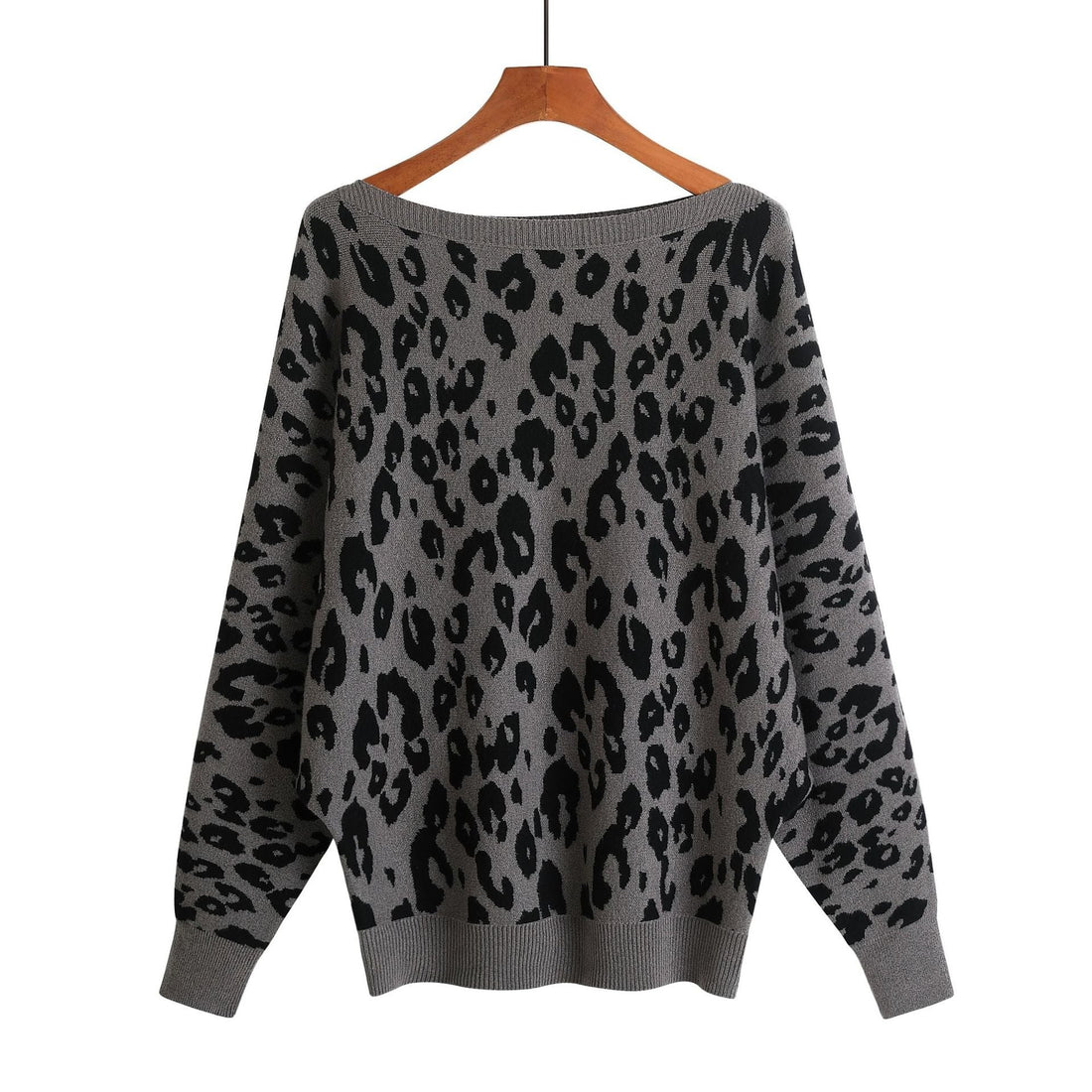 Women's Leopard Print Slash-Neck Bat Sleeve Knit Sweater - Image 3