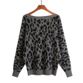 Women's Leopard Print Slash-Neck Bat Sleeve Knit Sweater - Image 3