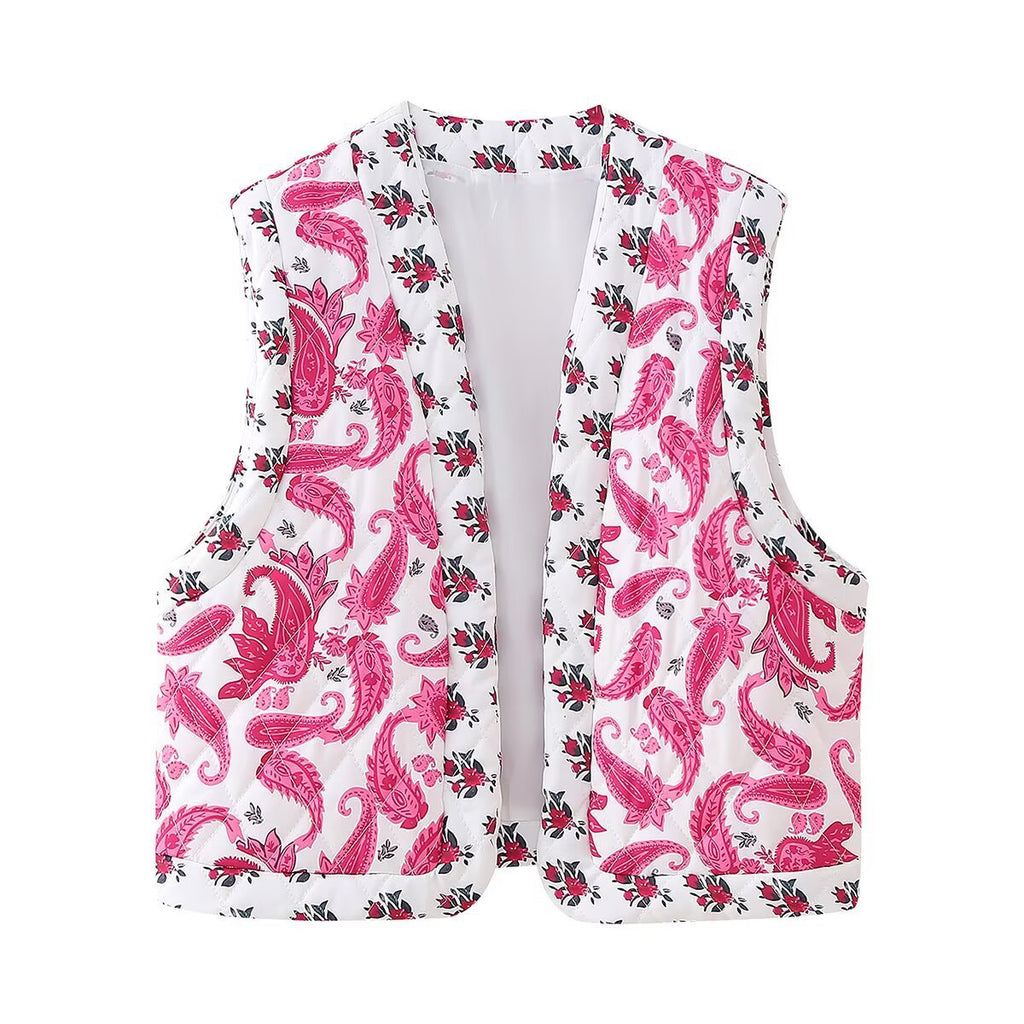 Women's Quilted Paisley Vest - Vintage Harajuku Style V-Neck