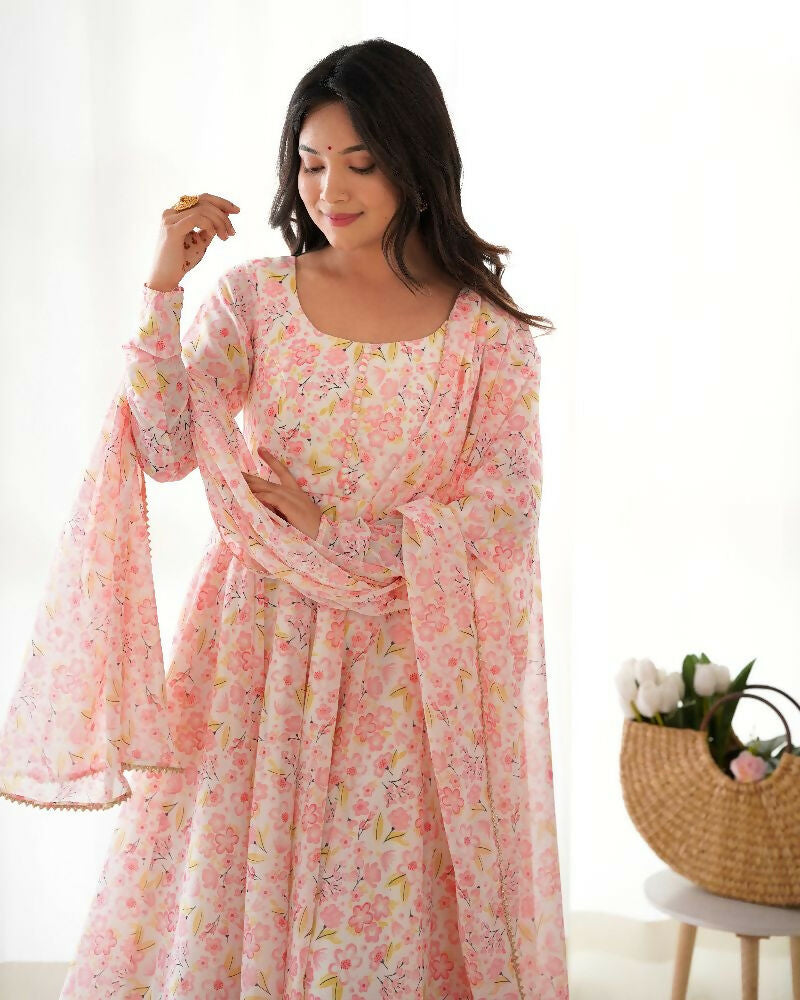 Peach Organza Kurta Set with Sequin Embroidery for Women