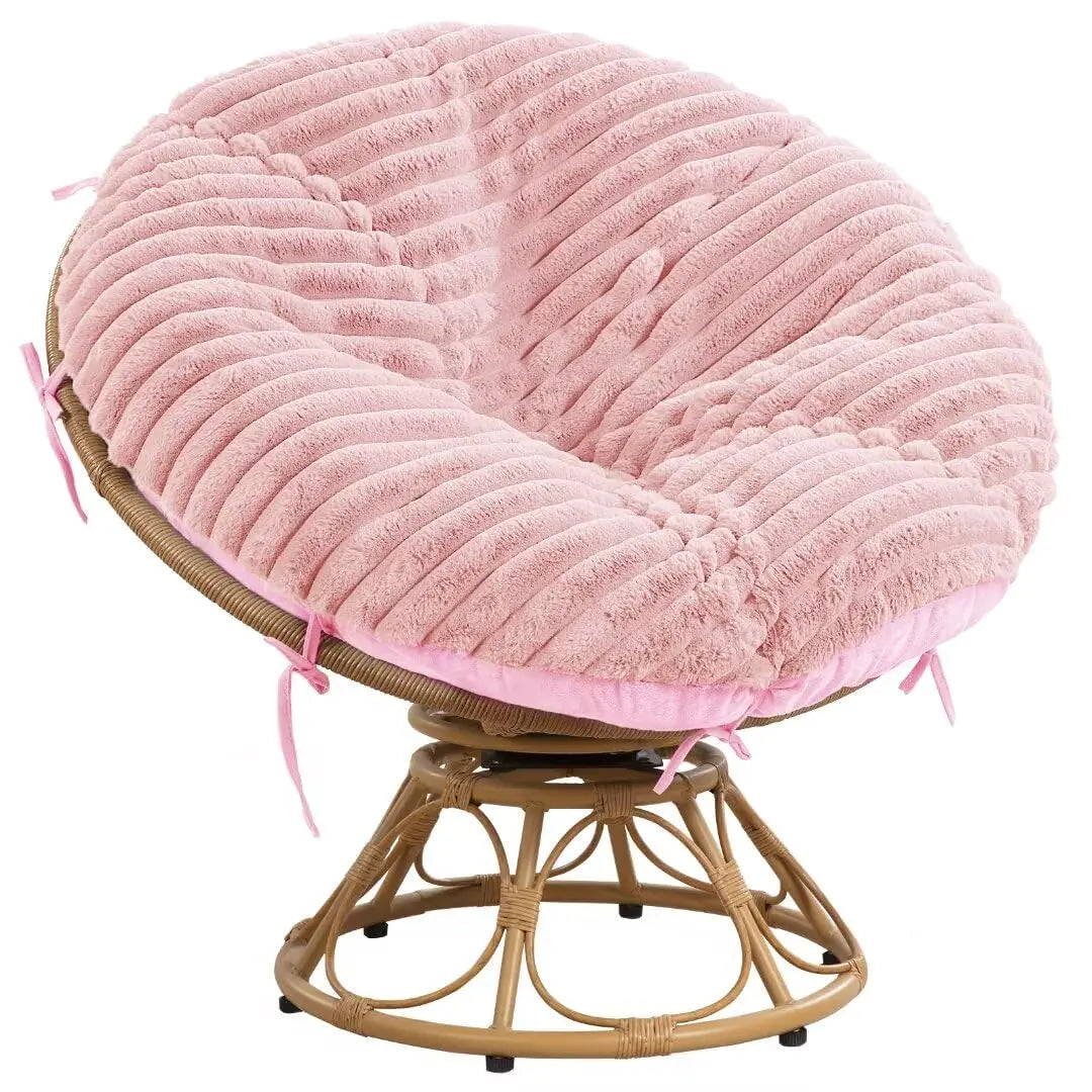 HOMBYS Fluffy Shaggy Cover for Papasan Chair Cushion Plush Faux Fur Slipcover ONLY (Without Cushion) Removable Soft Papasan Cushion Covers with 8 Ties (Pink 50"x50")