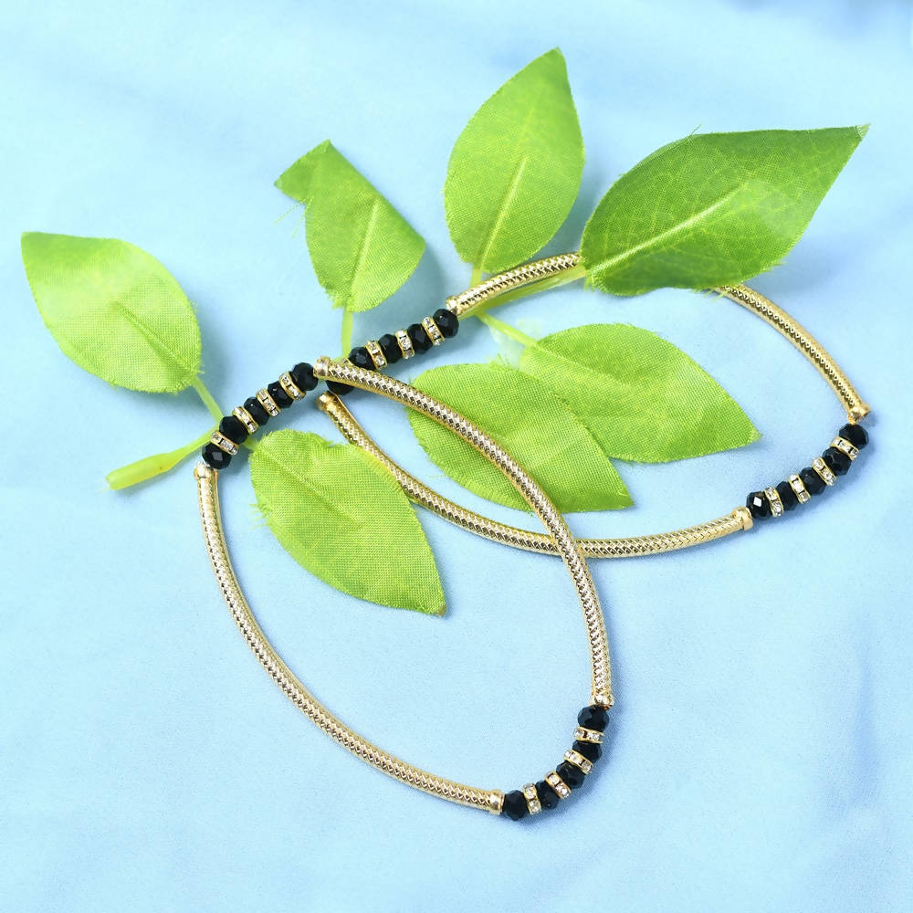 Gold-Polished Beaded Traditional Anklets