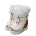 Women's Pure Wool Thick Snow Boots - White & Brown Winter Warm