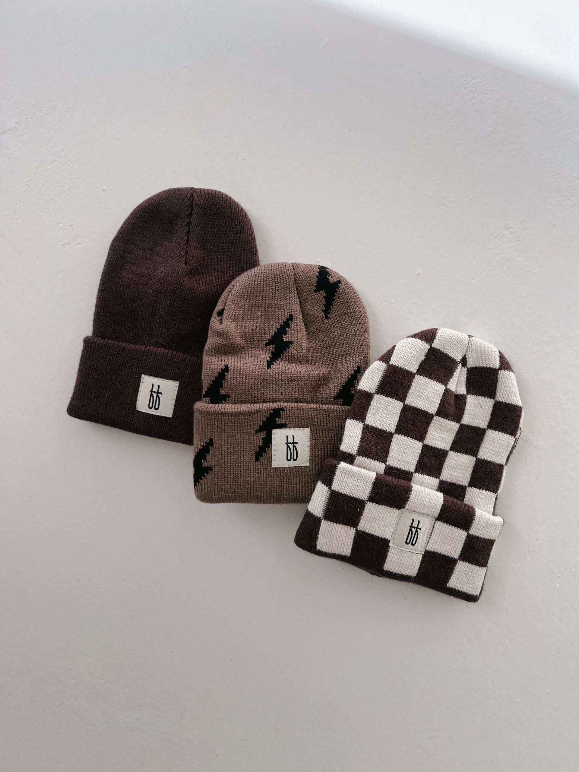 Coffee & Cream Checkerboard Knit Beanie