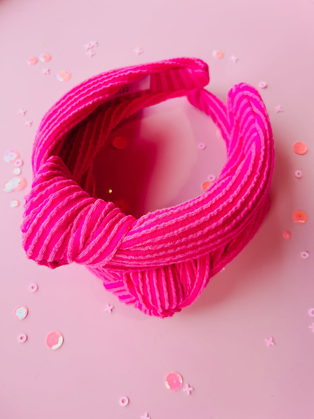 Hot Pink Ribbed Knotted Headband for Girls & Women