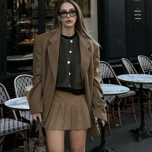 Women's Solid Khaki Pleated Short Skirt Harajuku Street Style - Image 2