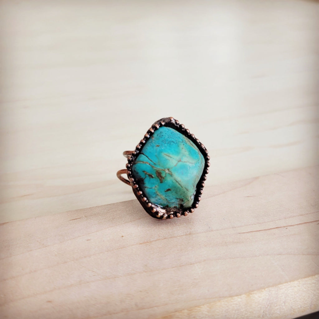 Natural Turquoise Ring in Antique Copper Setting - Image 2