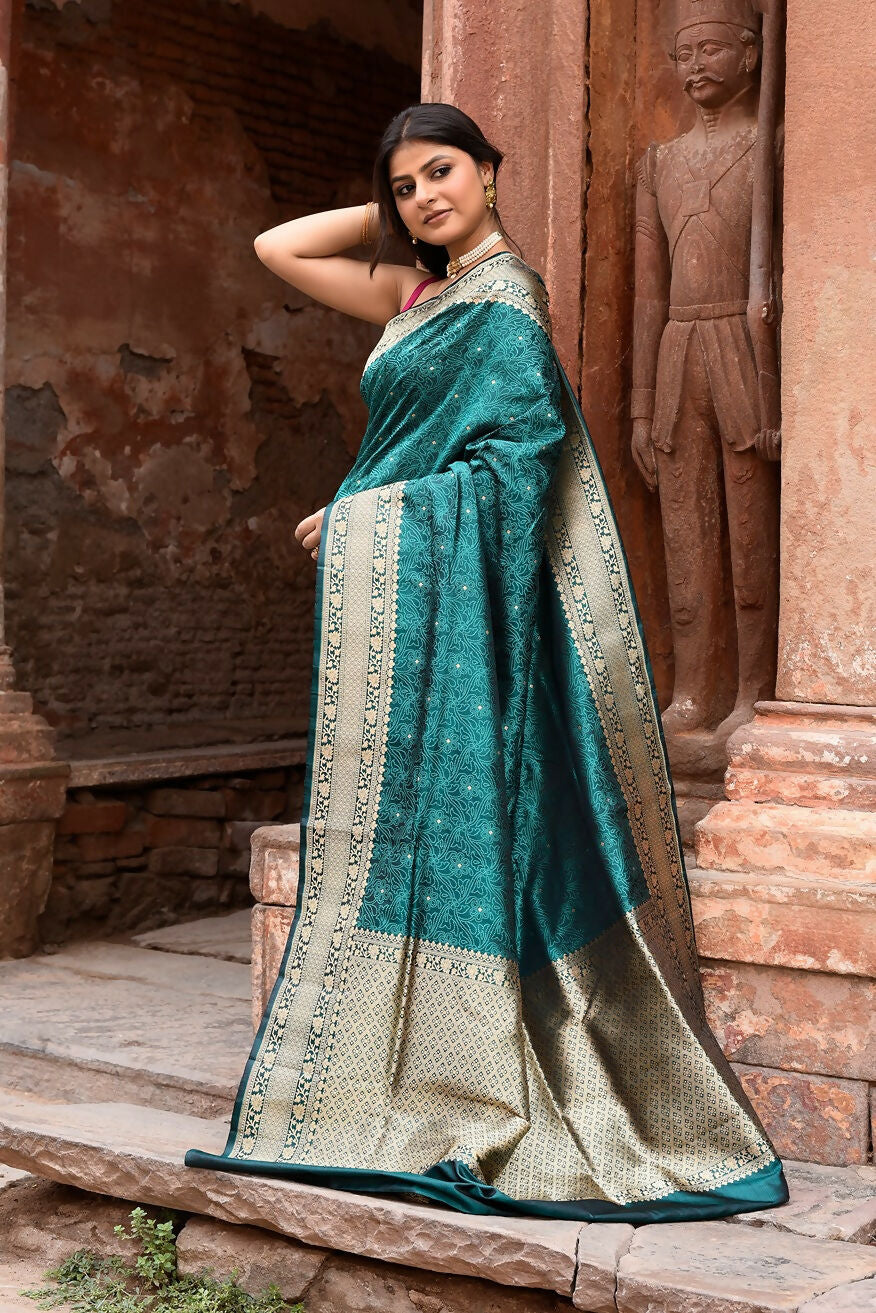 Green Banarasi Katan Handloom Silk Saree Traditional Drape